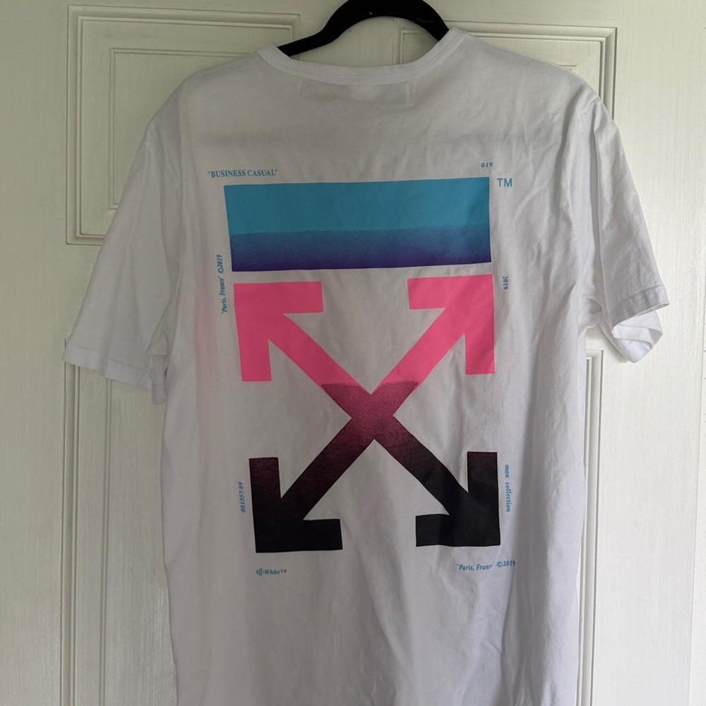 Off-White White Short Sleeve Crew T-Shirt with Light Blue Logo